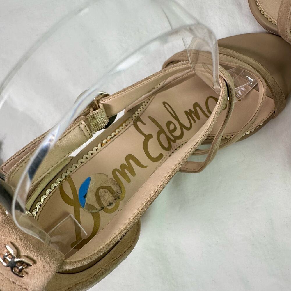 Sam Edelman Women's 7.5 Oatmeal Beige Suede Leather Stacy Strappy Heeled Sandals - Picture 6 of 9